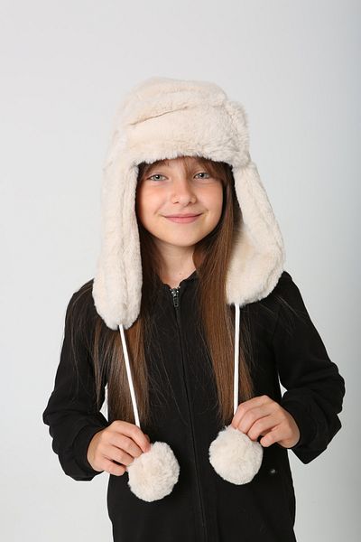 MARBERRY Girl's Beige Plush Furry Pompom Beret Hat