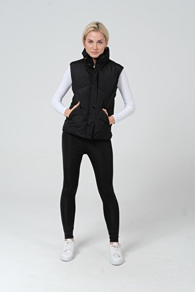 diaves Жіночий чорний жилет з високим коміром, наповнений синтепоном