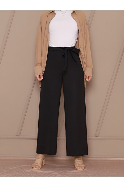 Genel Markalar Belden Lastikli Ve Kuşaklı Bol Paça Pantolon