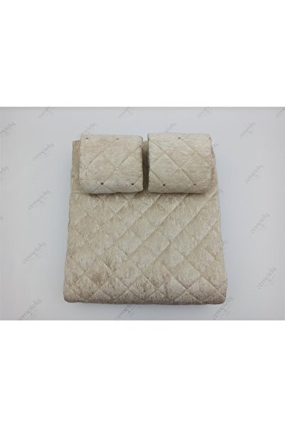 Firuze 3 Parça Jakar Desenli Kadife Çift Kişilik Yatak Örtüsü Takımı Mia Kapucuno