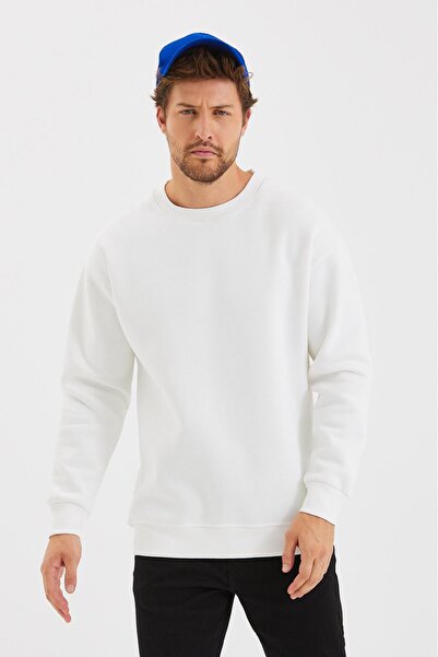 Combineman35 Oversize Unisex Crew Neck με 3 κλωστές 100% βαμβακερό λευκό χρώμ...