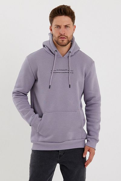CLIPMAN Men's Slim Fit Printed Hooded Sweatshirt Gray