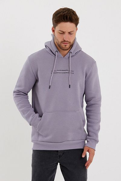CLIPMAN Men's Slim Fit Printed Hooded Sweatshirt Gray