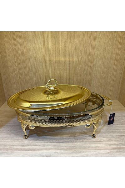 QUEEN ANNE Gold Plated Oval Food Serving with Heater 41 X 26.5 Cm