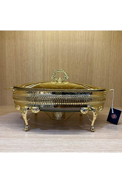 QUEEN ANNE Gold Plated Oval Food Serving with Heater 35 X 22 X 18.5 Cm