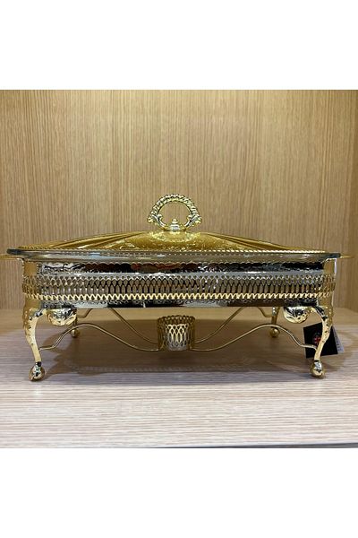 QUEEN ANNE Gold Plated Rectangular Food Serving with Heater 38 X 20 X 18.5 Cm