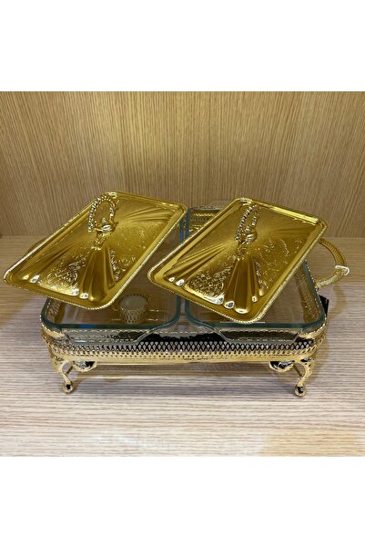 QUEEN ANNE Altın Kaplama İki Bölmeli Isıtmalı Yemek Servislik 41 X 28 X 19 Cm