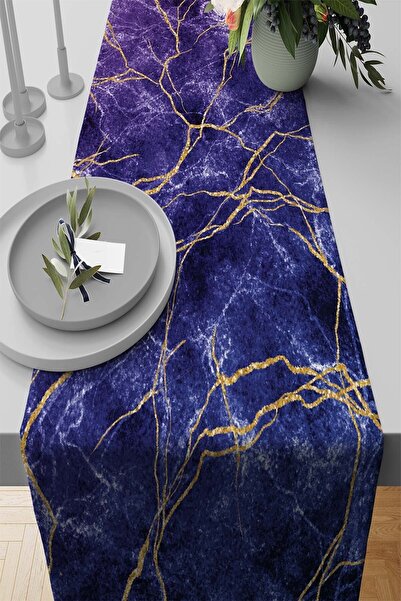 RugViva Față de masă din țesătură premium din pene thailandeze, rezistentă la pete, cu model de marmură, 40x140cm Rnr260