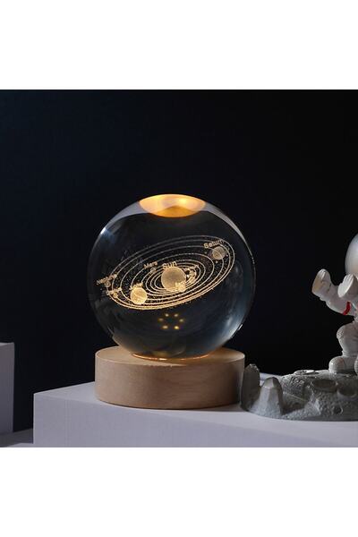 HEDİYE FİKRİ Işıklı Ahşap Kaideli Samanyolu Temalı Cam Küre 6cm