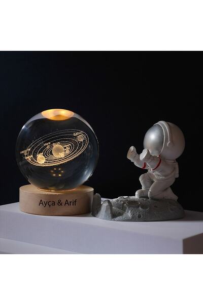 HEDİYE FİKRİ Işıklı Ahşap Kaideli Samanyolu Temalı Cam Küre 6cm