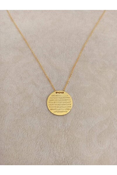 GÜMÜŞ 925K Gümüş Ayetel Kürsi Altın Kaplama Kolye