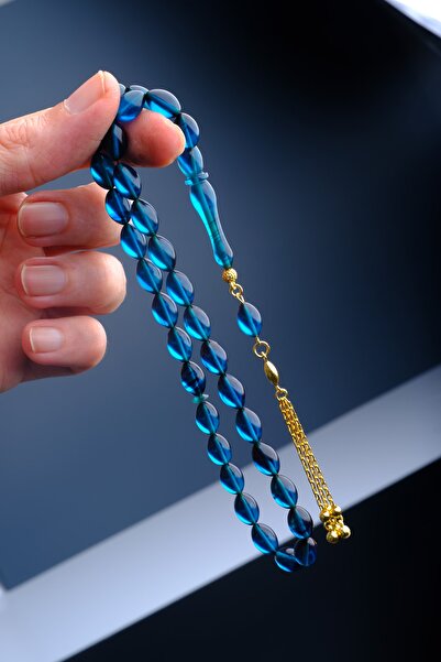 TESBİHEFENDİ مسبحة من الفضة باللون الأزرق الناري والعنبر