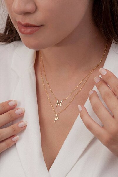 Genel Markalar Has Altın Kaplama Ikili Harf 925k Kolye