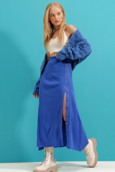 Trend Alaçatı Stili Dámská detailní pletená sukně na knoflíky Saks ALC-X9246