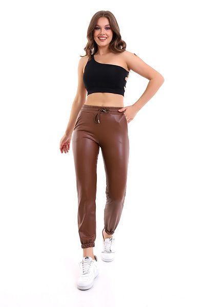 winmoda Jogger Leather Trousers with Elastic Legs