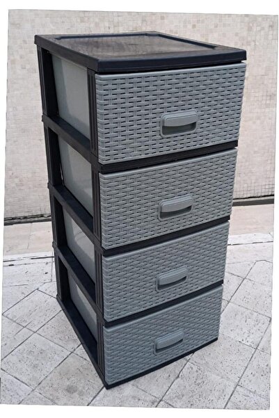 abnturk Büyük Boy 4 Çekmece Komidin Gümüş Gri Raddan Görünümlü Çekmeceli Hası...