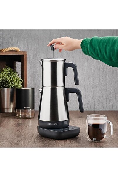 KORKMAZ Çay Makinesi French Press Özellikli Gri A850-01 Moderna Elektrikli Çaycı