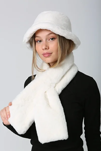FELLMENS Ecru Plush Neck Collar and Hat Set of 2 - Soft Texture