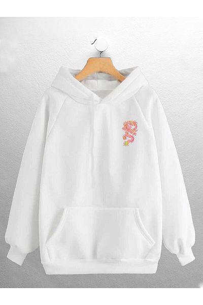 Joza Outdoors Unisex Γυναικείο Ανδρικό Σχέδιο Dragon Printed White Oversize Sweat