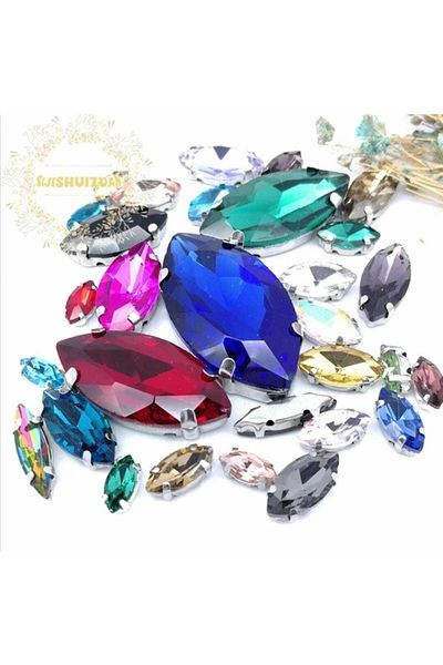 yiğit aksesuar 5 Size Shuttle Case Planted Glass Stone Silver Case Mixed 50 Pieces