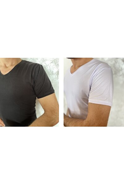 Betimoda Ανδρικό μπλουζάκι με λαιμόκοψη V από ελαστάνη κοντό (μισό) μανίκι 2 τεμαχίων μικτό χρώμα (μαύρο-άσπρο)