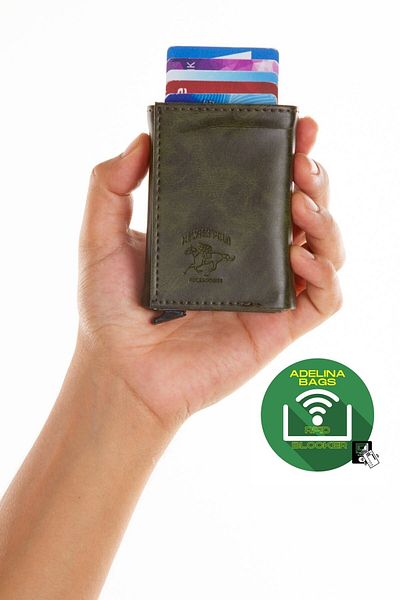 Linatigers Unisex Aluminum Mechanism Sliding Khaki Card Holder Wallet