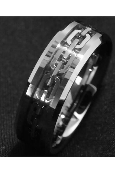 Modaadresiniz Paslanmaz Çelik Ortası Zincir Baskılı Kadın Erkek Yüzük