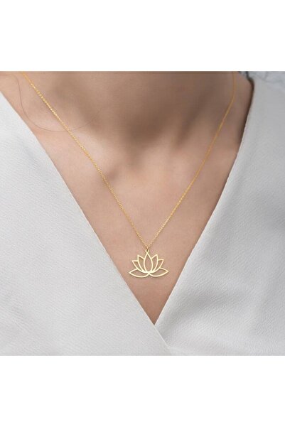 GÜMÜŞ Has Altın Kaplama Lotus Çiçeği 925k Kolye