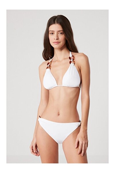 Kom Bethor Zincir Detaylı Üçgen Bikini Beyaz