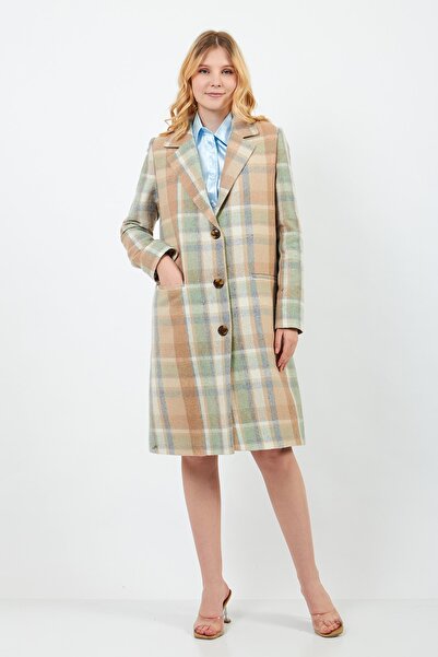 Volanlı Ekose Desenli Palto