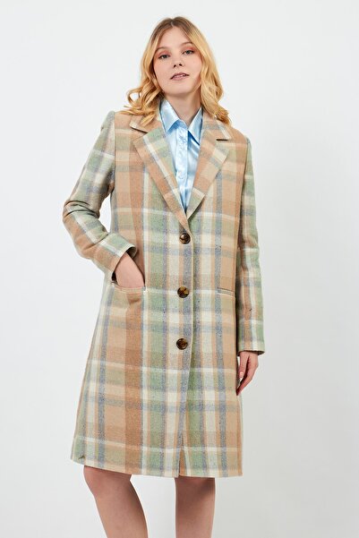 Volanlı Ekose Desenli Palto