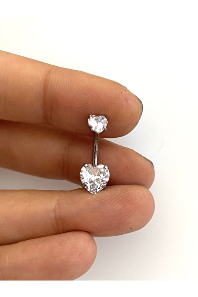 Arescollection Cerrahi Çelik Zirkon Taşlı Kalp Göbek Piercingi
