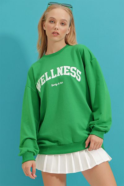 Trend Alaçatı Stili Sweatshirt - Grün - Oversized