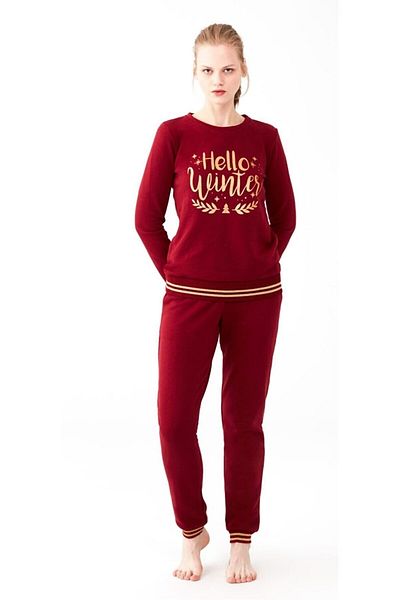 Mod Collection Women's Burgundy 2 Thread Gilded Hello Winter Tracksuit Set