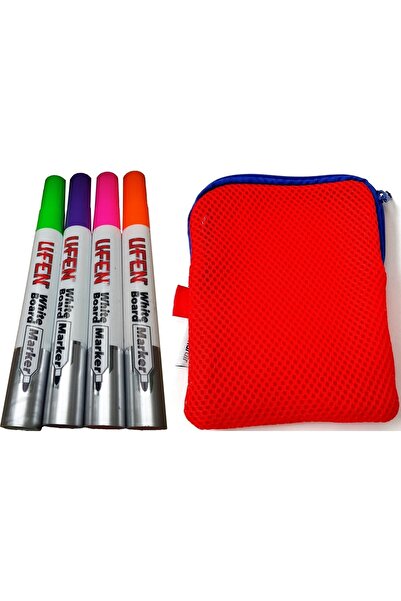 Mahi Max Kırmızı Kalemlik & Pembe Turuncu Lacivert Yeşil 4 Renk Ufen Beyaz Ta...