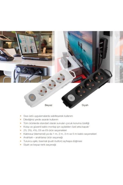 VİKO Multi-let 3 Li Siyah Anahtarlı Grup Priz 2mt