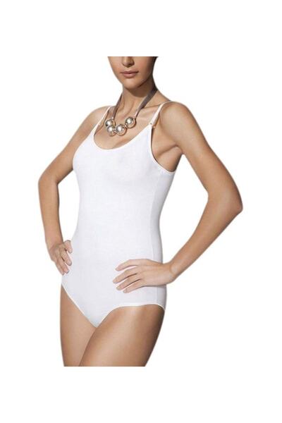 Q-EN Kadın Beyaz İp Askılı Çıtçıtlı Body 702