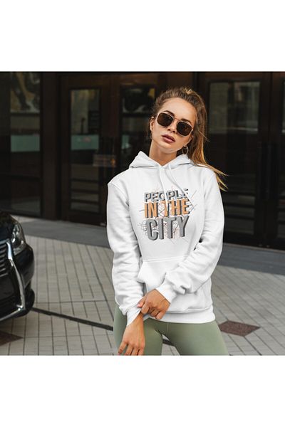 Raf Coll Hanorac alb unisex cu glugă cu imprimeu digital
