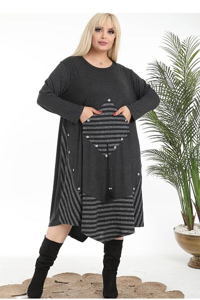 Kheos Cut Square Pocket Skirt Asymmetrical And Blocked Long Sleeve Dress