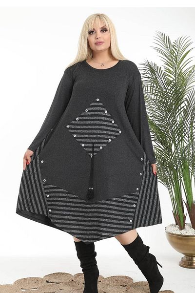 Kheos Cut Square Pocket Skirt Asymmetrical And Blocked Long Sleeve Dress