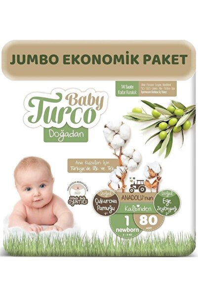 Baby Turco Bebek Bezi Doğadan Beden:1 (2-5kg) Yeni Doğan 80 Adet Jumbo Ekonom...