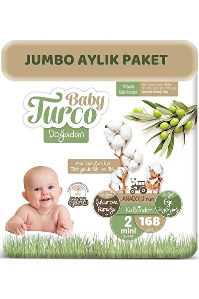 Baby Turco Doğadan Bebek Bezi 2 Beden - Numara Mini 168 Adet Aylık Jumbo Pake...