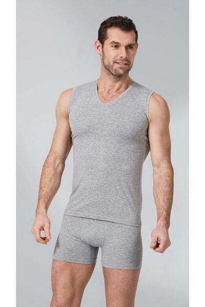 Namaldı 188 Lycra Sleeveless Men's Undershirt V-Neck Gray 2-Piece