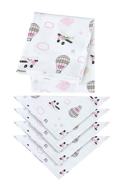 Evim Home 100% Organic Cotton Muslin Baby Blanket + 4-Piece Mouth Diaper