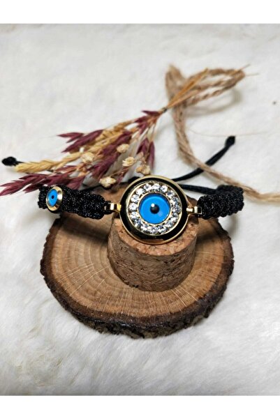 GEZERGOLD TAKI سوار نسائي برباط مكرامية مطرز بعين الشر باللون الفضي