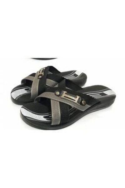 Ayakkabı Ülkesi Ανδρικές παντόφλες Cross Model Rope Μαύρο Γκρι Casual