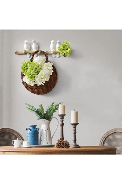 CajuArt Dekoratif Dörtlü Modern Duvar Askılık Dal Üstünde Kuş Duvar Dekor Askı