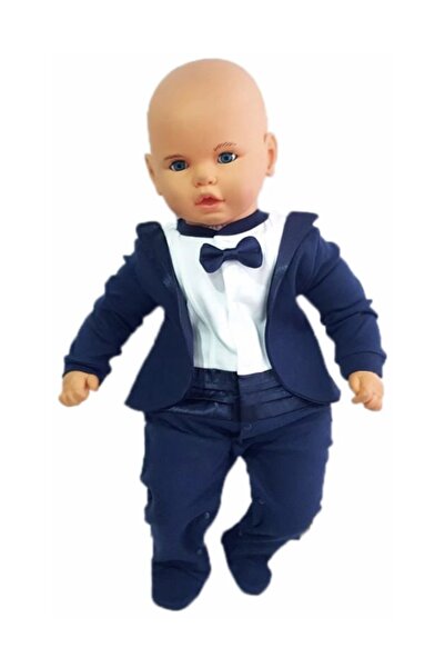 Mymio Baby Tuxedo Interlock Long Sleeve Booties Baby Collar Jumpsuit