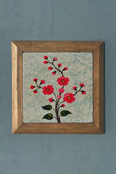 Oscar Stone Decor Ebru Çalışması Desenli Masif Çerçeveli Taş Tablo-wall Decor...