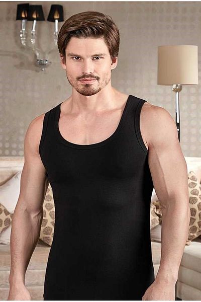 Berrak Men's Cotton Undershirt Black 6 Pieces 1022